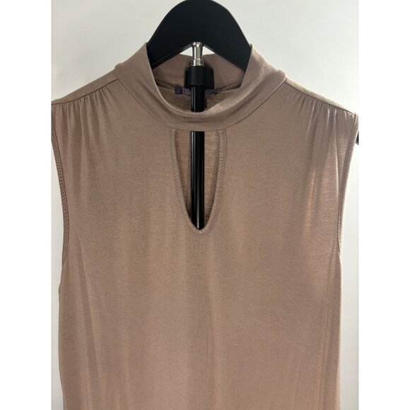 Jennifer Lopez Beige Sleeveless Keyhole Neckline Choker Cut Top Tunic Collar Med - Picture 4 of 10